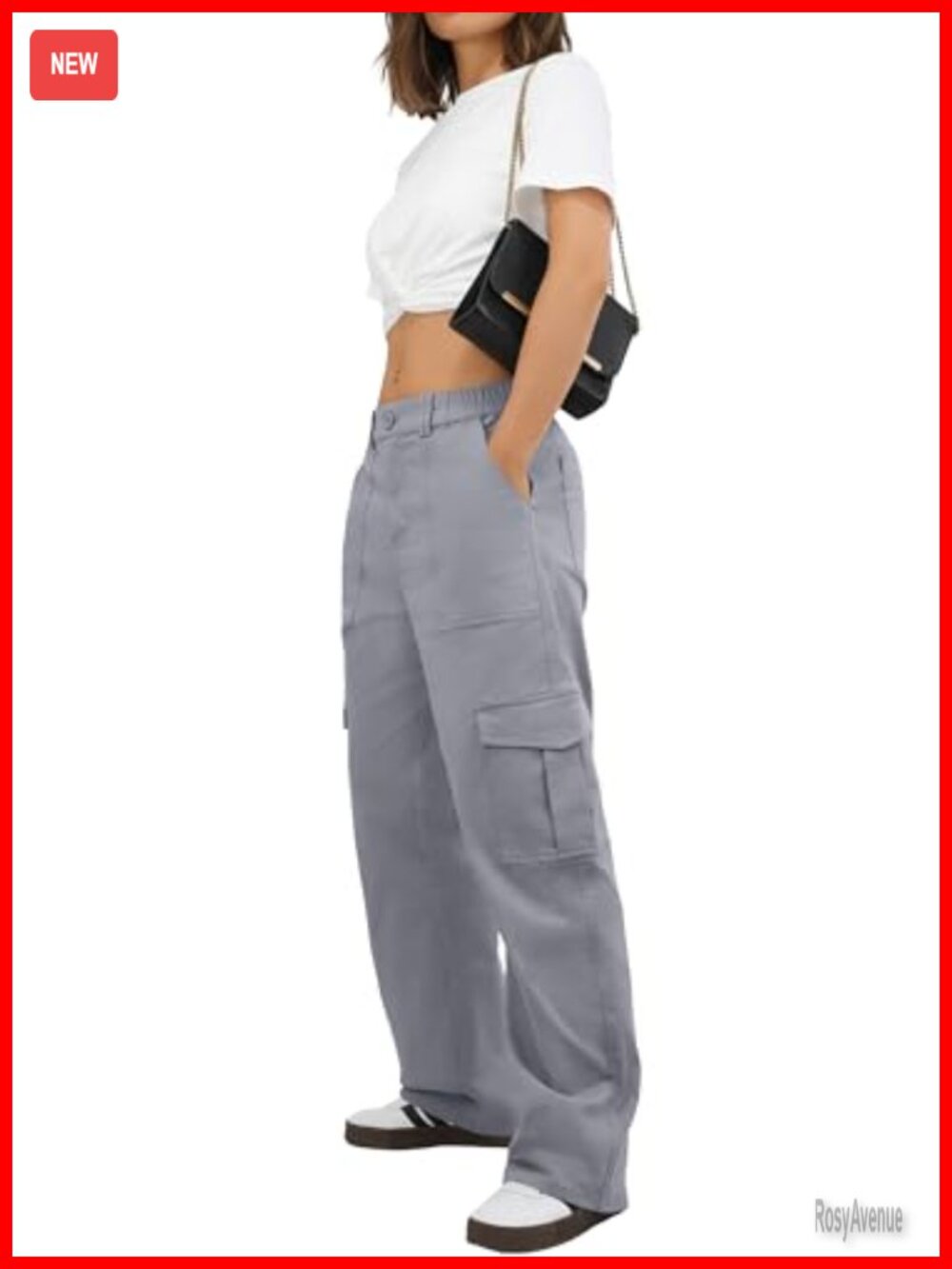 Women's Petite Cargo Pants High Waisted Baggy Cotton Stretch Wide Leg